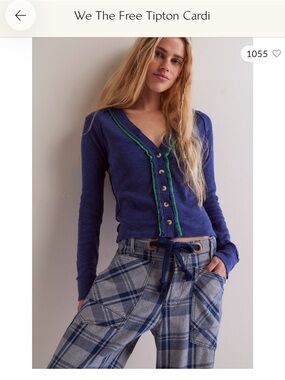 We The Free Navy V-Neck Cardigan with Green Trim